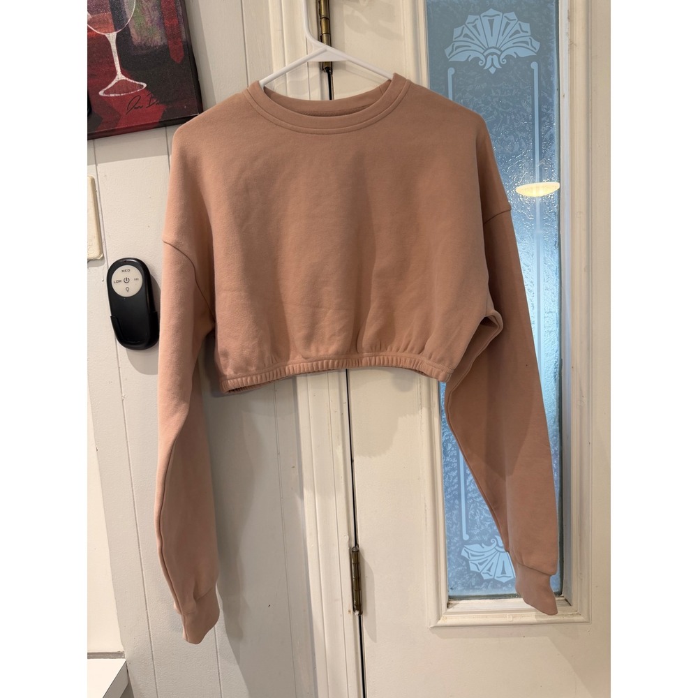 Buffbunny Collection Mauve Pink Cropped Sweatshirt Fleece Pullover Medium - Picture 2 of 5
